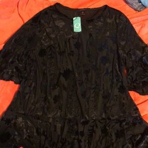 NWT Semi-sheer shirt with velvet floral pattern